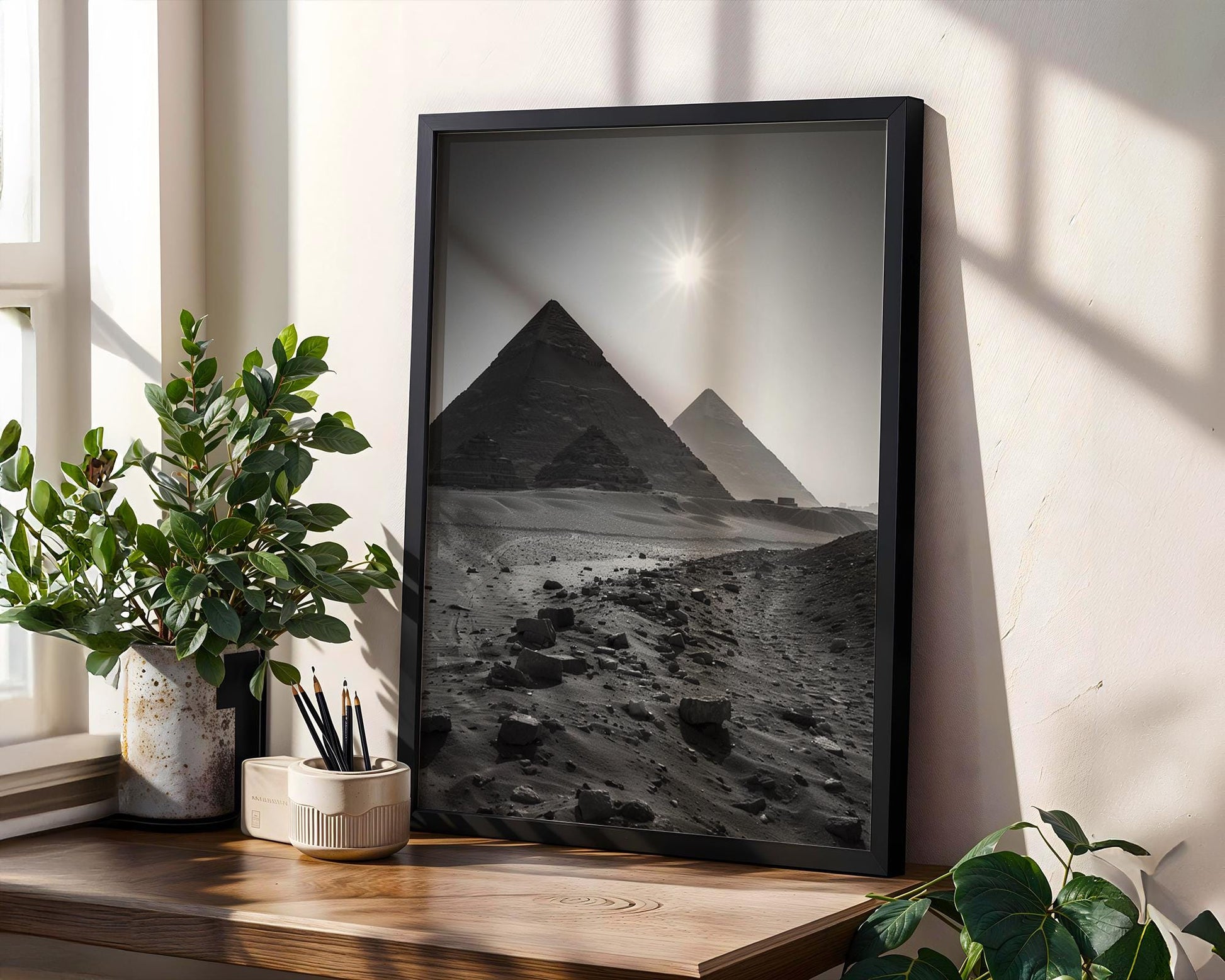 World Landmark | Pyramids of Giza Print | Minimalist Black and White Photography wall art print, minimalist black and white poster, modern Scandinavian wall decor, Monohaus