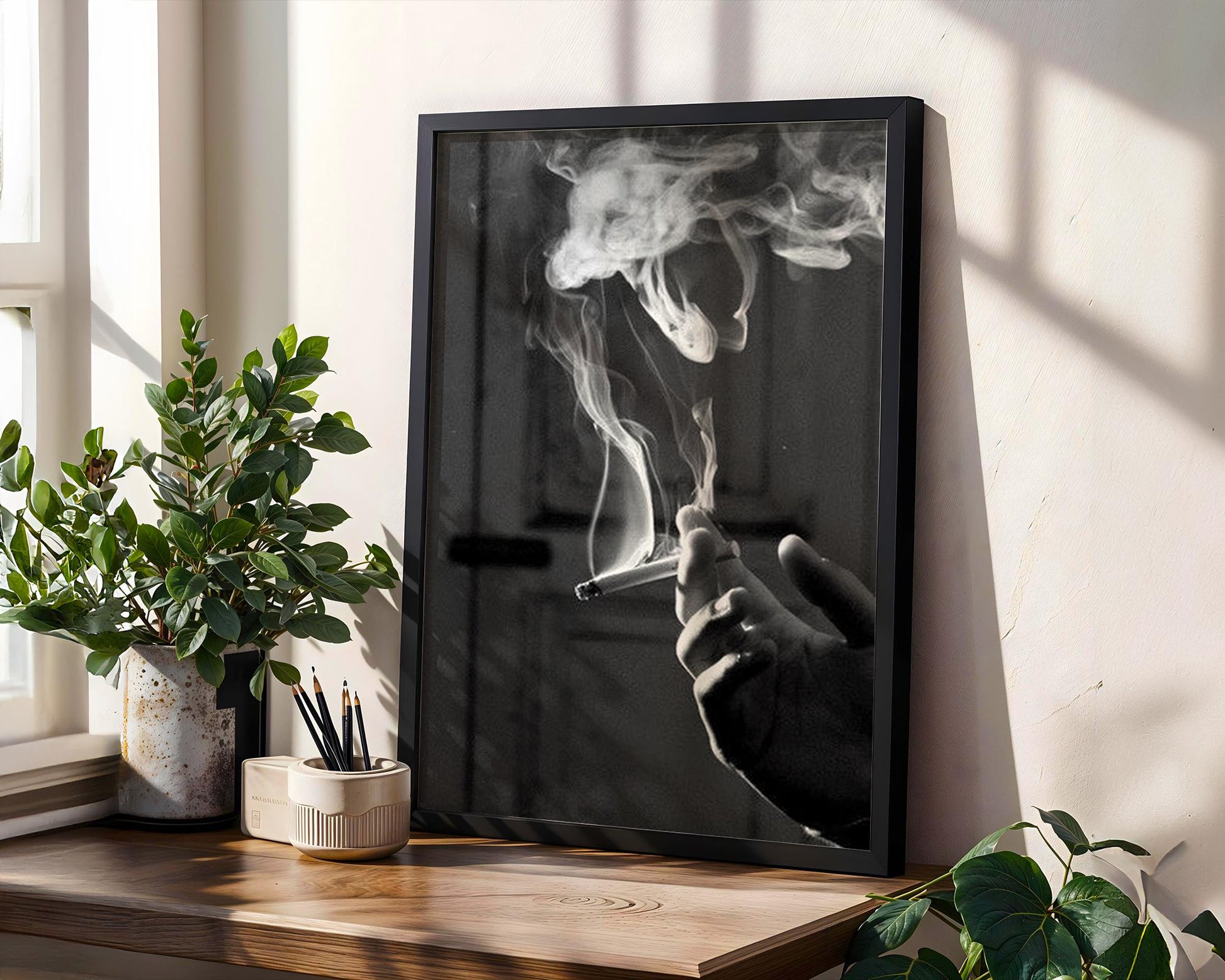 Designer Wall Art | Smoking Photography Print | Black and White Minimal Home wall art print, minimalist black and white poster, modern Scandinavian wall decor, Monohaus