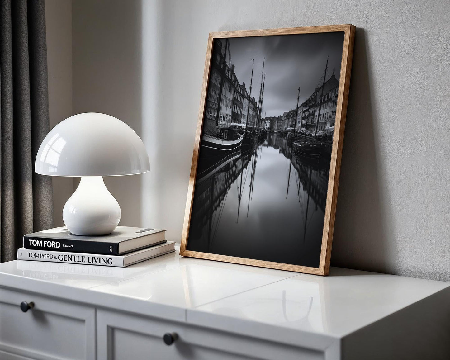 World Landmark | Copenhagen Nyhavn Canal Print | Black & White Scandinavian Wall Art wall art print, minimalist black and white poster, modern Scandinavian wall decor, Monohaus