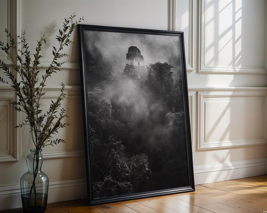 World Landmark | Mayan Temple Fine Art Print | Black and White Photography, Tikal Guatemala wall art print, minimalist black and white poster, modern Scandinavian wall decor, Monohaus