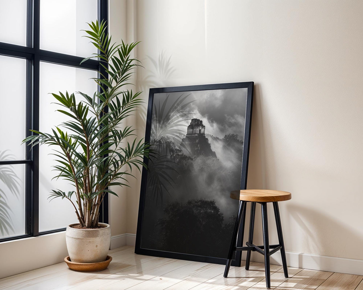 World Landmark | Tikal Temple Black & White Photography Print | Guatemala Jungle Ruins Wall Art wall art print, minimalist black and white poster, modern Scandinavian wall decor, Monohaus