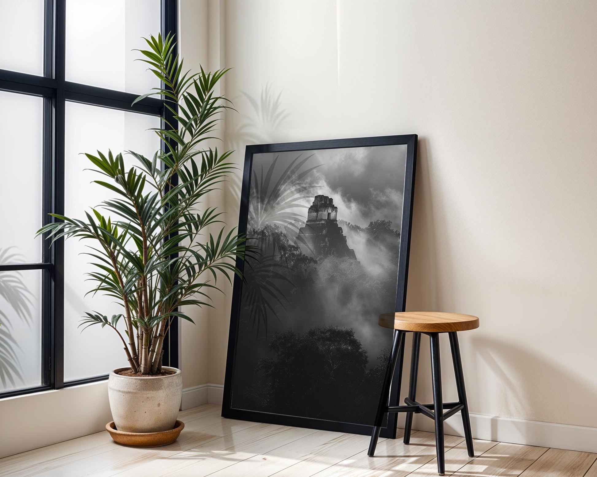 World Landmark | Tikal Temple Black & White Photography Print | Guatemala Jungle Ruins Wall Art wall art print, minimalist black and white poster, modern Scandinavian wall decor, Monohaus