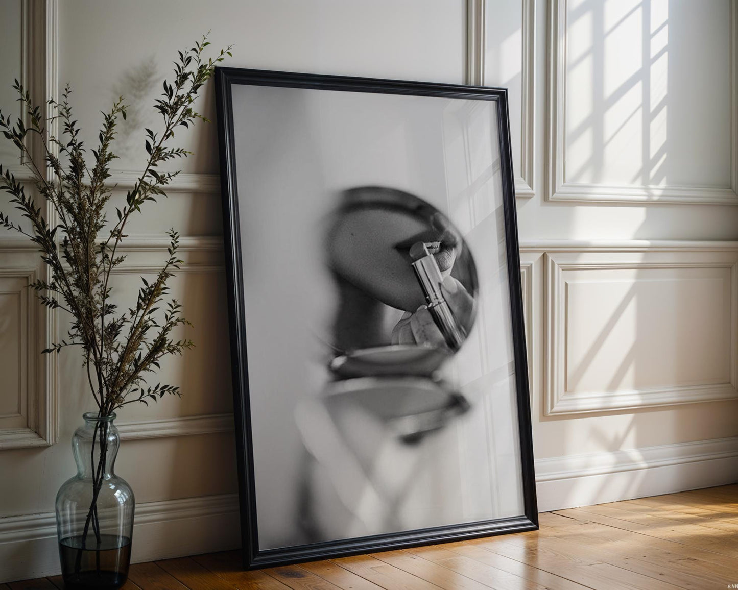 Designer Wall Art | Lipstick Reflection Print | Minimalist Black and White Photography wall art print, minimalist black and white poster, modern Scandinavian wall decor, Monohaus