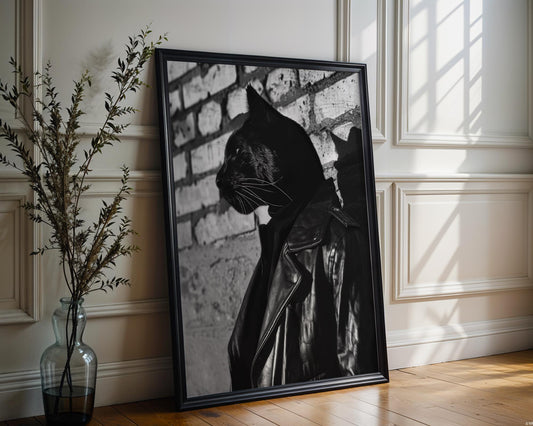 Dog Photography Black Panther Leather Jacket Print | Bold Animal Portrait, Urban Decor black and white photo print, minimalist monochrome wall art poster for modern interiors, Monohaus