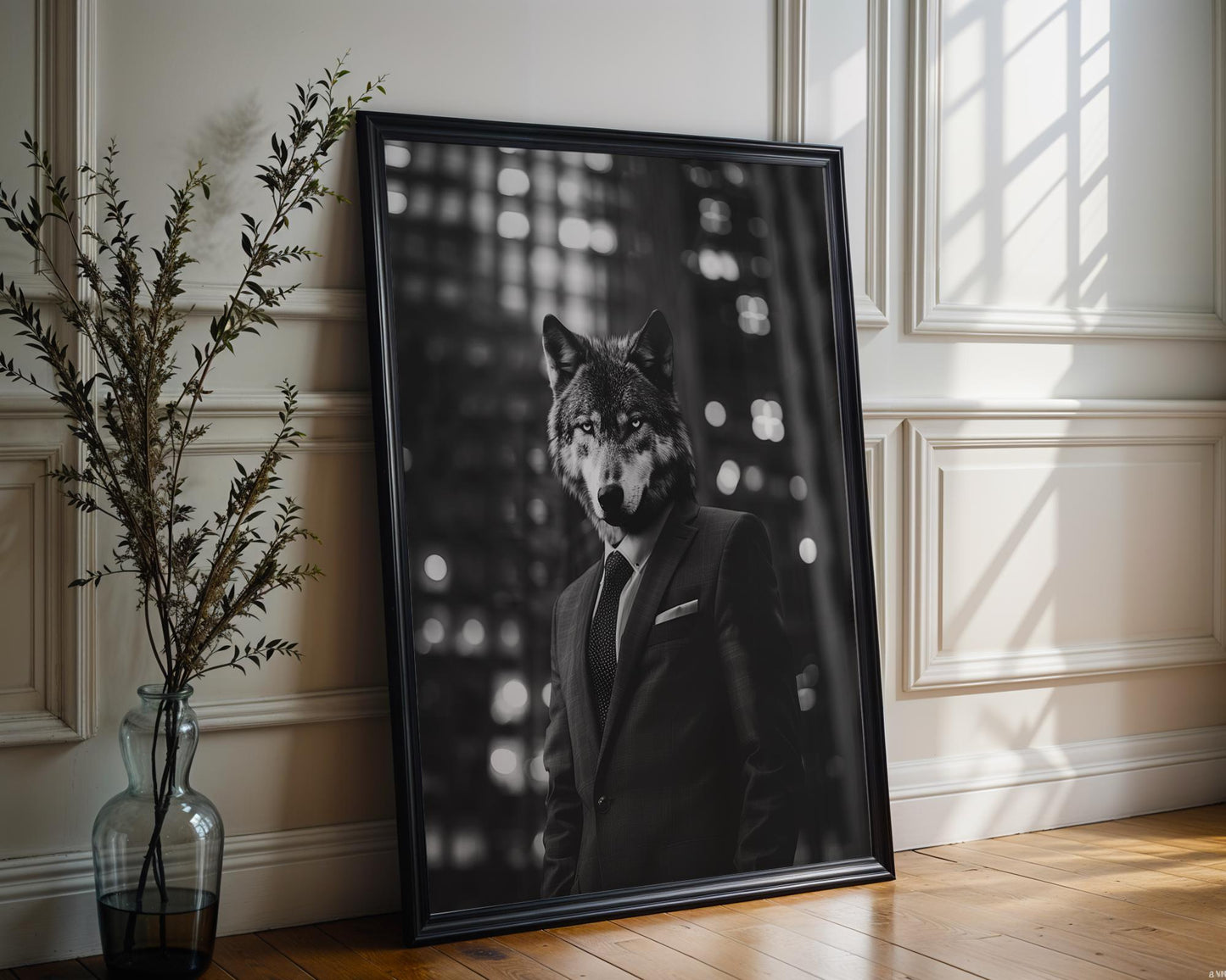 Designer Wall Art | Wolf Black and White Photography | Modern Home Decor wall art print, minimalist black and white poster, modern Scandinavian wall decor, Monohaus