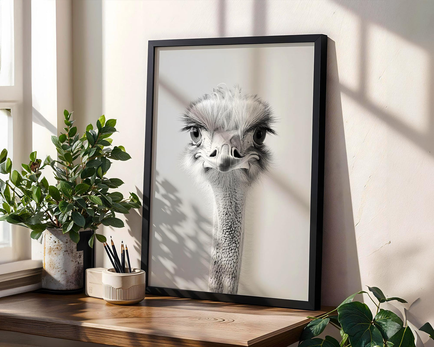 Wildlife Poster | Ostrich Portrait Print • Minimalist Black & White Animal Photography wall art print, minimalist black and white poster, modern Scandinavian wall decor, Monohaus
