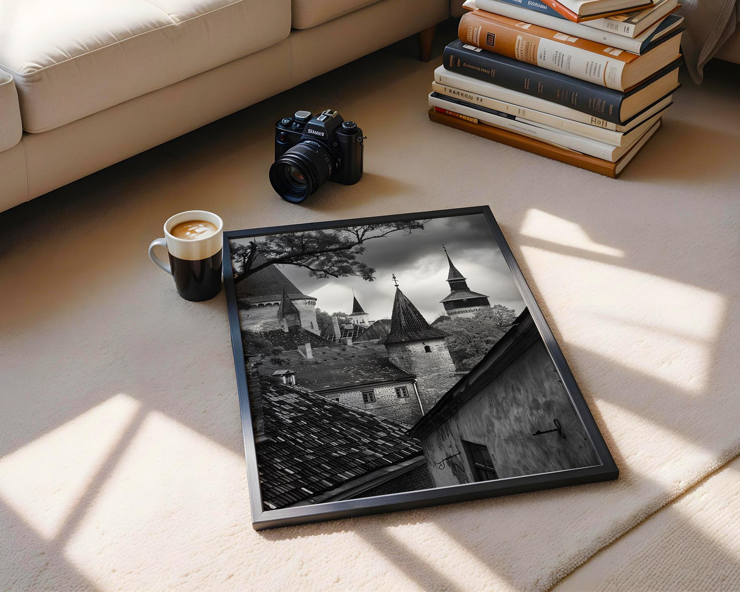 World Landmark | Tallinn Old Town Rooftops Print | Black and White Estonia Architecture