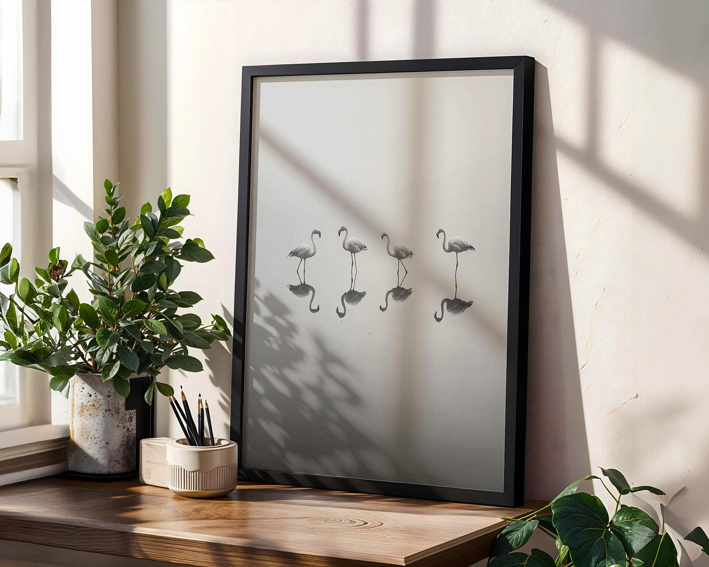 Wildlife Poster | Flamingo Reflection Print | Minimalist Black & White Fine Art wall art print, minimalist black and white poster, modern Scandinavian wall decor, Monohaus