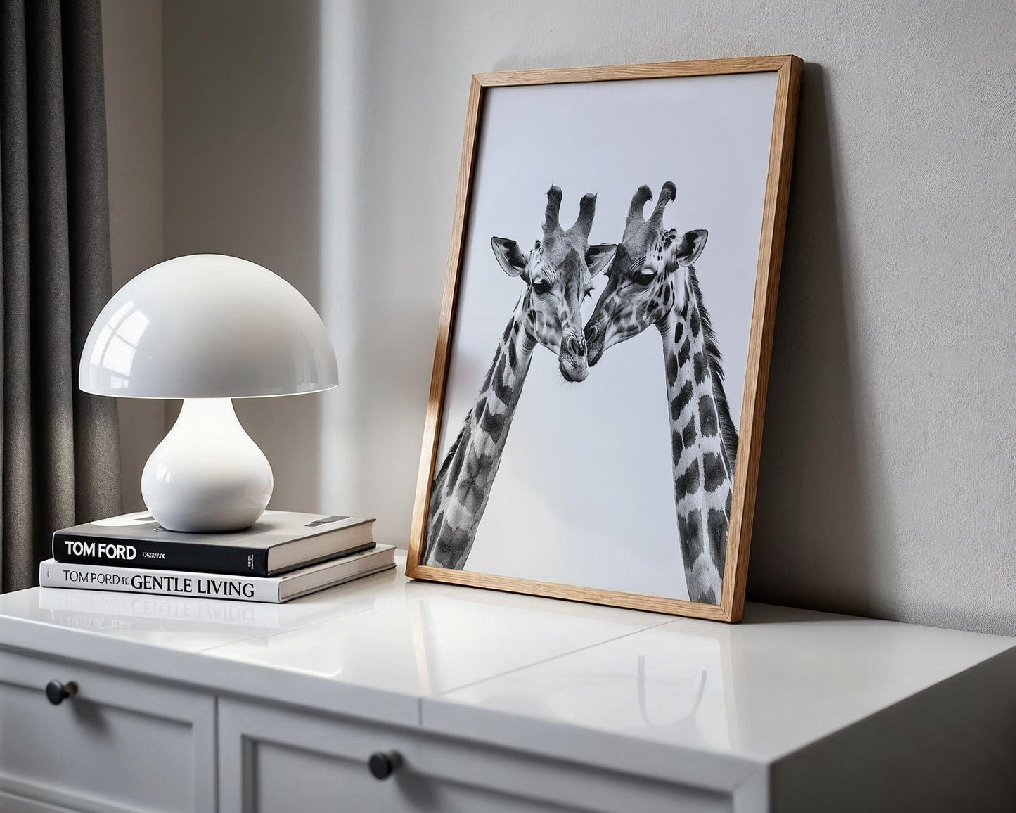 Wildlife Poster | Giraffes in Love Print • Black & White Safari Photography, Scandi Wall Art wall art print, minimalist black and white poster, modern Scandinavian wall decor, Monohaus