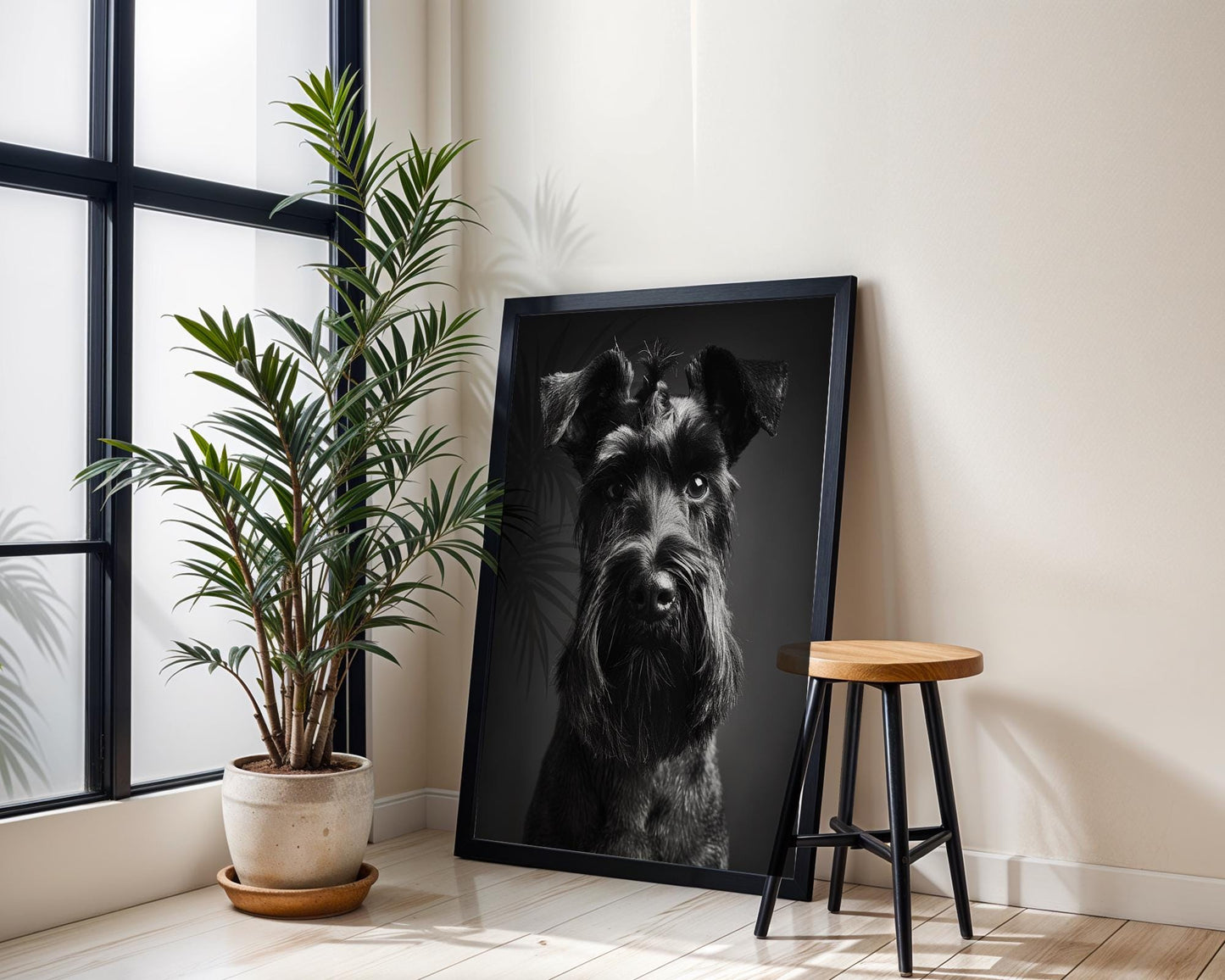 Dog Photography Black Schnauzer Portrait Print | Minimalist wall art print, minimalist black and white poster, modern Scandinavian wall decor, Monohaus