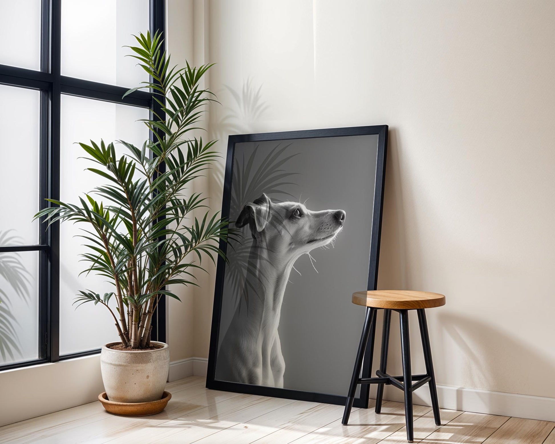 Dog Photography Grey Whippet Art Print | Minimalist Pet Lover Gift wall art print, minimalist black and white poster, modern Scandinavian wall decor, Monohaus