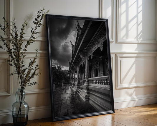 World Landmark | Bangkok Temple Black and White Photography Print | Thai Architecture Wall Art wall art print, black and white architectural poster, minimalist modern Scandinavian wall decor, Monohaus