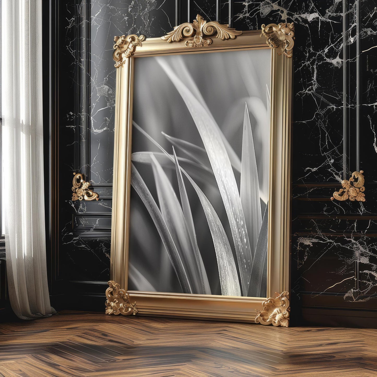 Botanical Photo | Abstract Leaf Macro Photography Print | Black & White Minimal abstract wall art print, geometric minimalist poster, modern Scandinavian decor, Monohaus