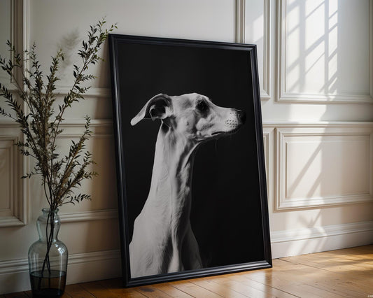 Dog Photography Whippet Pet Print | Sleek Profile, Modern Minimalist Art wall art print, minimalist black and white poster, modern Scandinavian wall decor, Monohaus