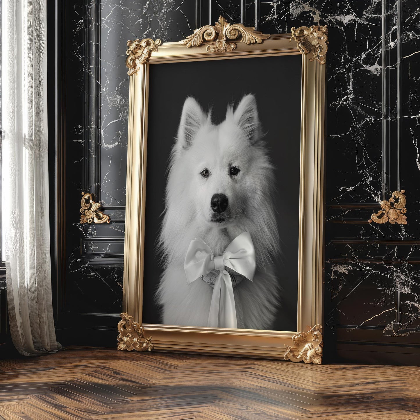 Dog Photography | Samoyed Puppy Portrait Pet Print | Black and White wall art print, minimalist black and white poster, modern Scandinavian wall decor, Monohaus