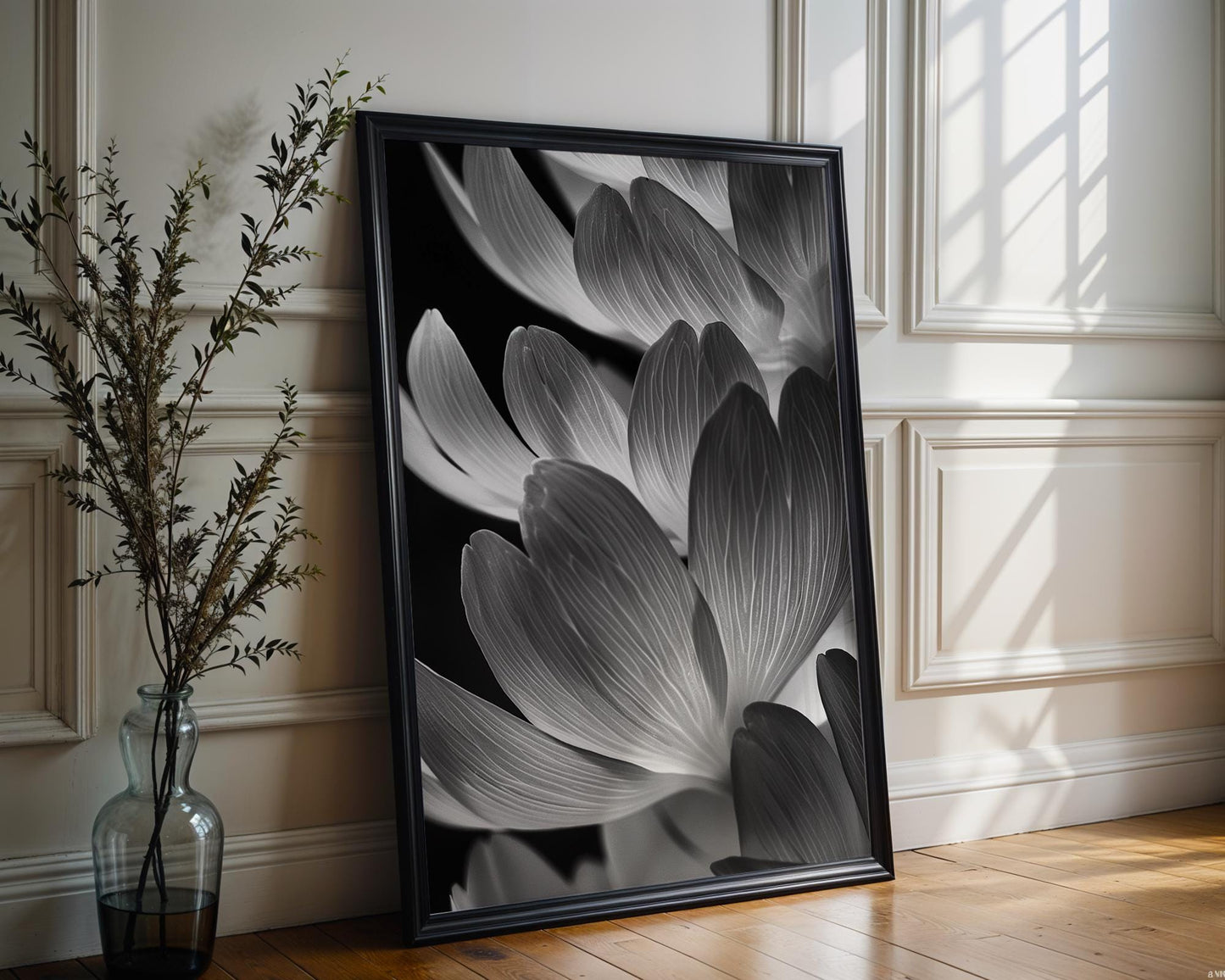 Botanical Photo | Black & White Lotus Flower Petals Print Home Decor | Macro Art wall art print, minimalist black and white poster, modern Scandinavian wall decor, Monohaus