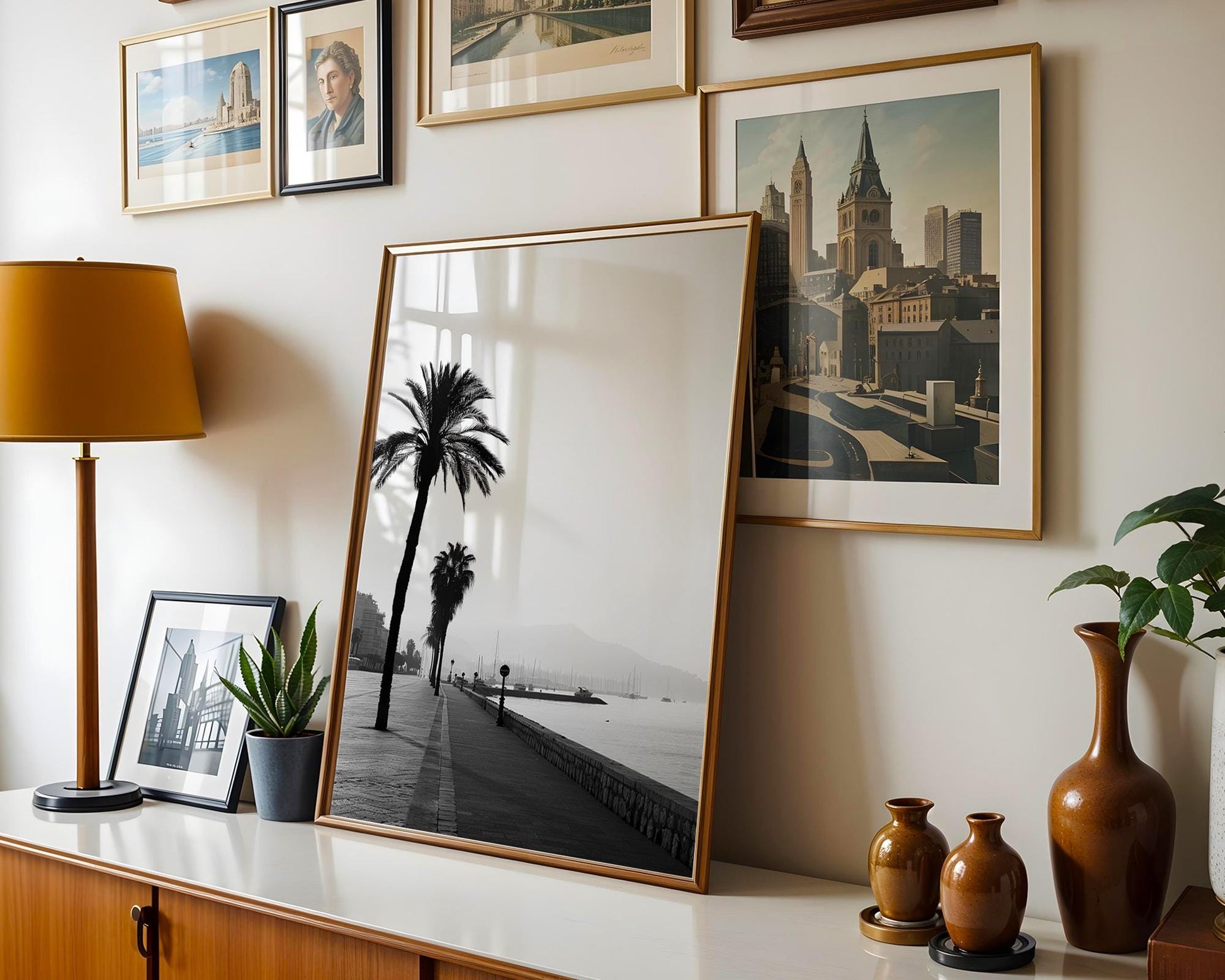 World Landmark | Cannes Promenade Palm Tree Print | French Riviera Black and White Photography wall art print, minimalist black and white poster, modern Scandinavian wall decor, Monohaus