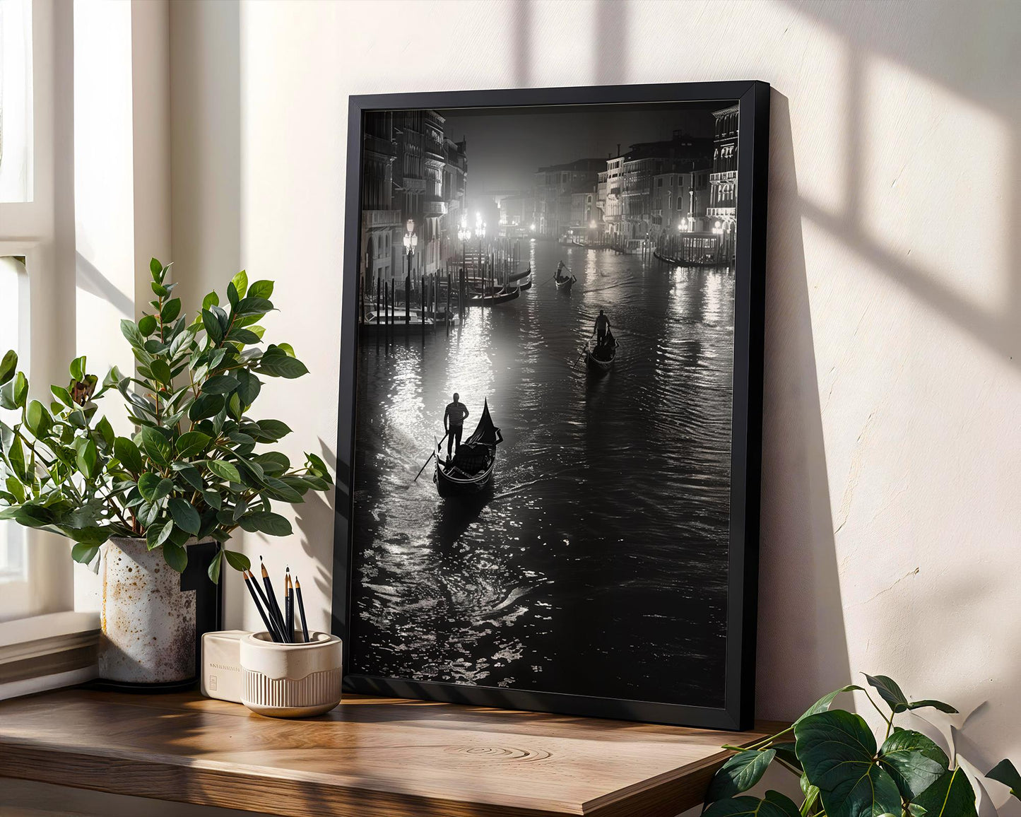World Landmark | Venice Gondola Print | Black and White Italian Canal Photography wall art print, minimalist black and white poster, modern Scandinavian wall decor, Monohaus