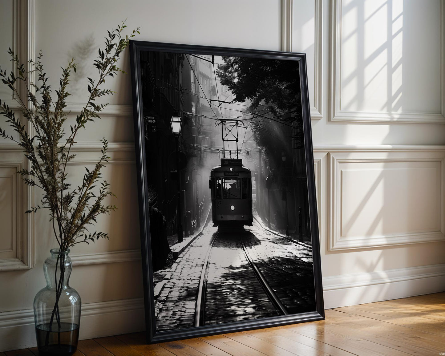 World Landmark | Lisbon Tram Print | Black and White Portugal Street Photography black and white photo print, minimalist monochrome wall art poster for modern interiors, Monohaus