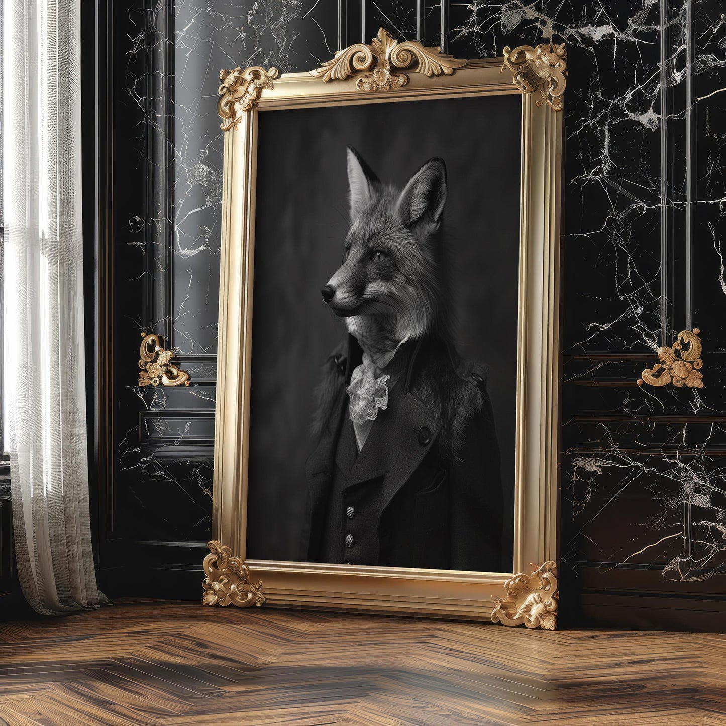 Designer Wall Art | Victorian Fox Portrait | Black & White Modern Print wall art print, minimalist black and white poster, modern Scandinavian wall decor, Monohaus