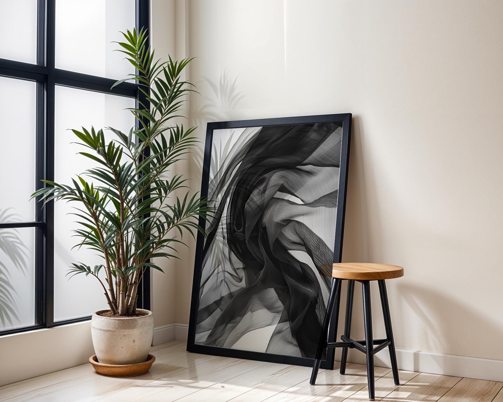 Minimal Wall Art Abstract Black Fabric Art Print | Moody Sheer Texture, Minimalist Decor abstract wall art print, geometric minimalist poster, modern Scandinavian decor, Monohaus