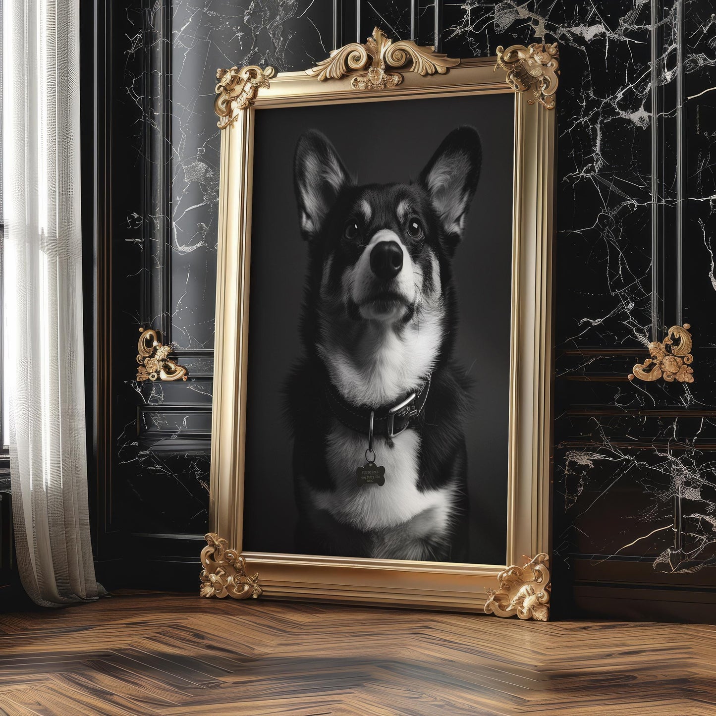 Dog Photography Monochrome Corgi Portrait | Minimalist Black and White Pet Art Print wall art print, minimalist black and white poster, modern Scandinavian wall decor, Monohaus