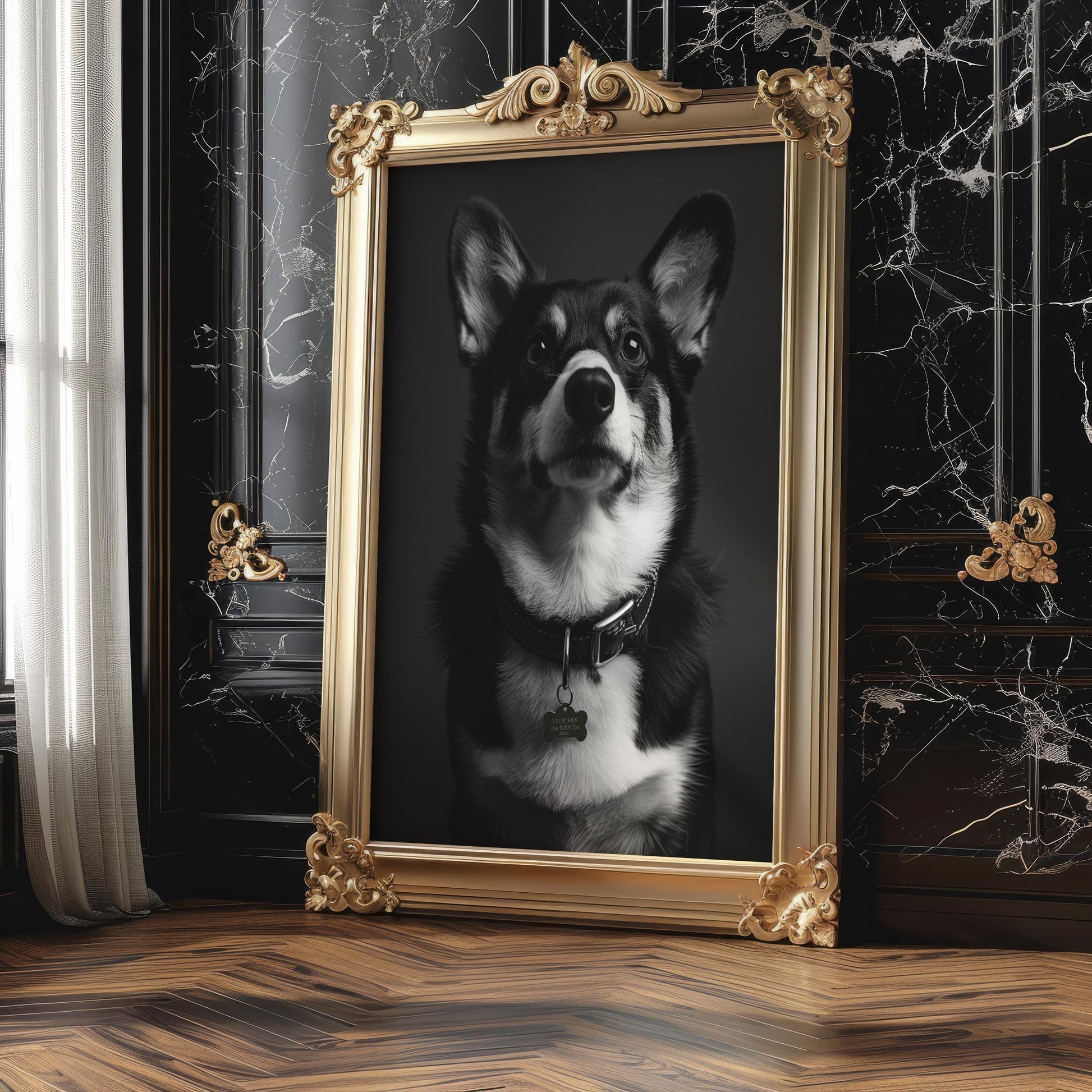 Dog Photography Monochrome Corgi Portrait | Minimalist Black and White Pet Art Print wall art print, minimalist black and white poster, modern Scandinavian wall decor, Monohaus