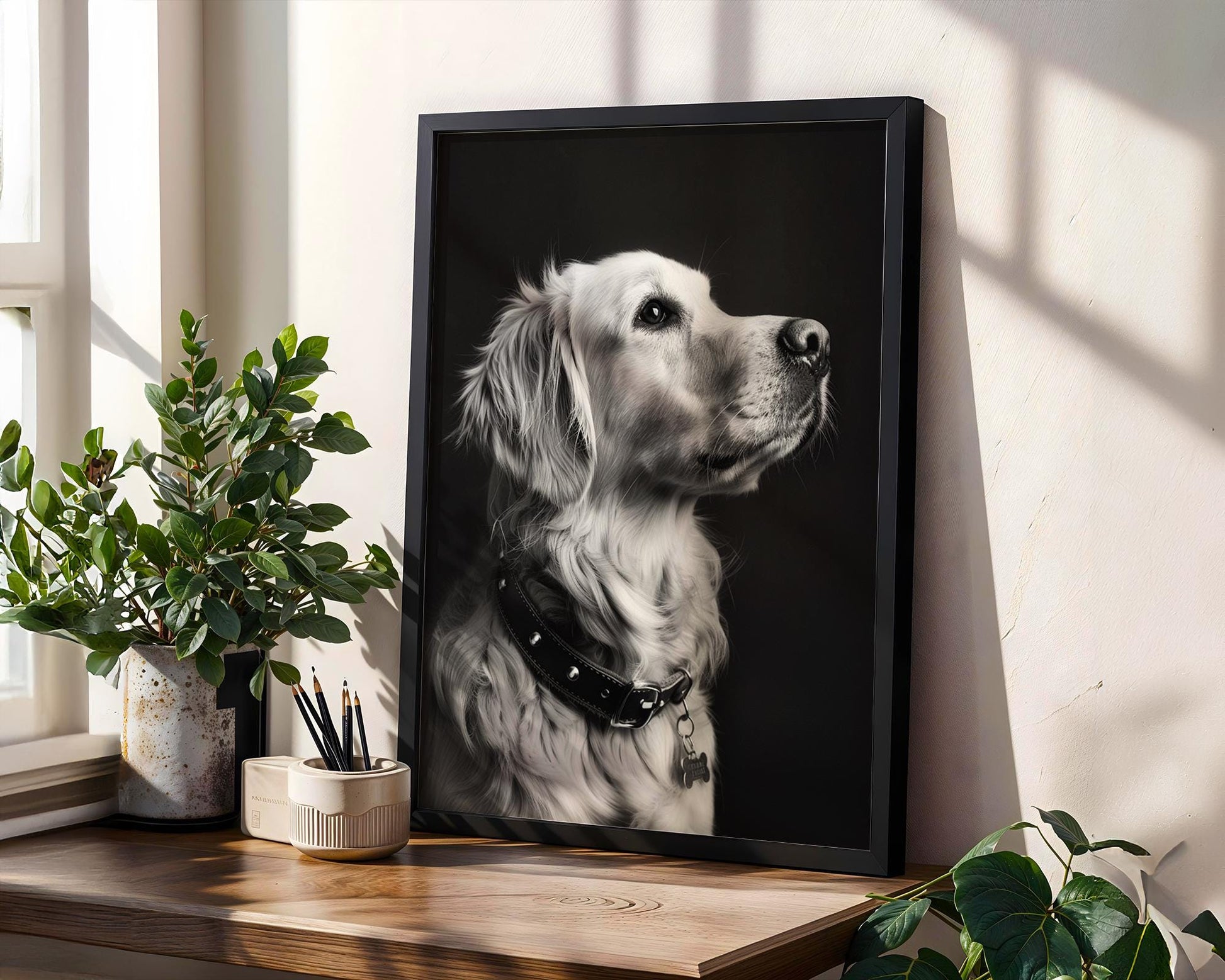 Dog Photography Golden Retriever Portrait Print | Minimalist Black and White Pet Art wall art print, minimalist black and white poster, modern Scandinavian wall decor, Monohaus