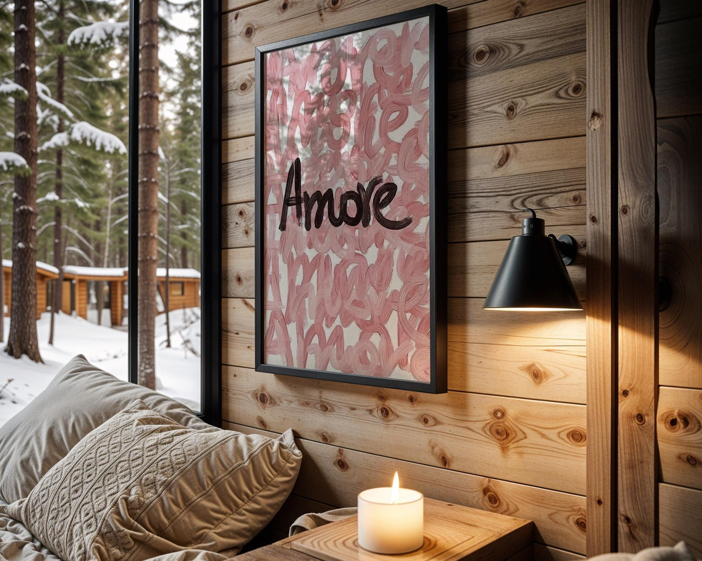 Designer Wall Art | Amore Typography Poster | Modern Blush Pink Love Print typography wall art print, minimalist black and white type poster, modern graphic design decor, Monohaus