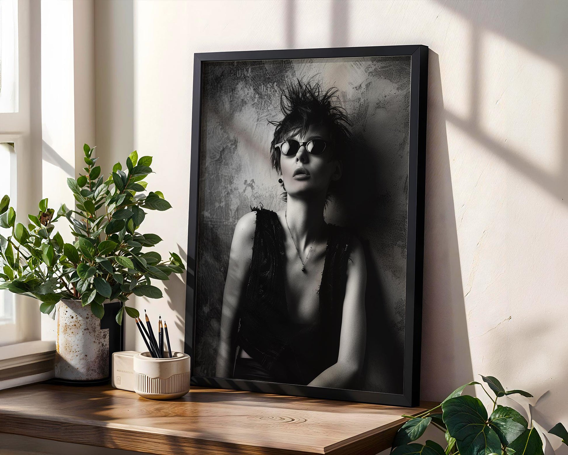 Minimal Wall Art Punk Muse Portrait Print | Edgy Fashion Photography Home Decor wall art print, minimalist black and white poster, modern Scandinavian wall decor, Monohaus