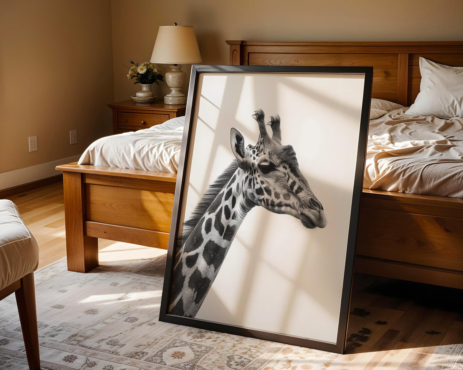 Wildlife Poster | Giraffe Profile Print | Black & White Safari Photography wall art print, minimalist black and white poster, modern Scandinavian wall decor, Monohaus