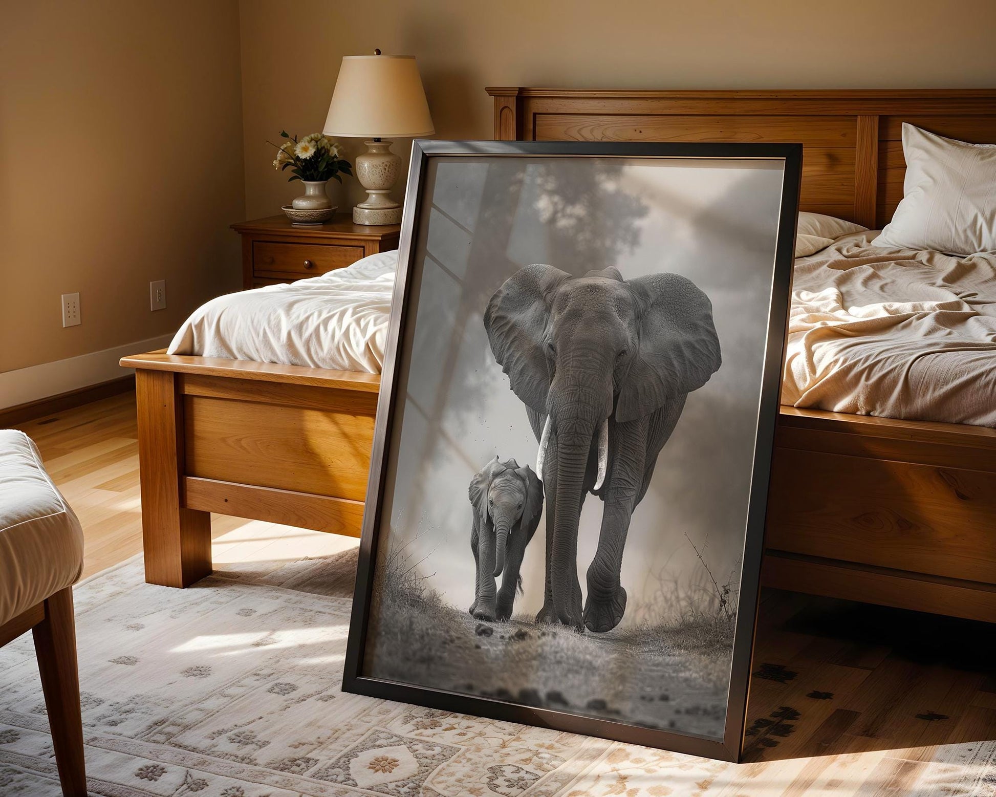 Wildlife Poster | Elephant and Calf Print | Minimalist Black & White  Photography wall art print, minimalist black and white poster, modern Scandinavian wall decor, Monohaus