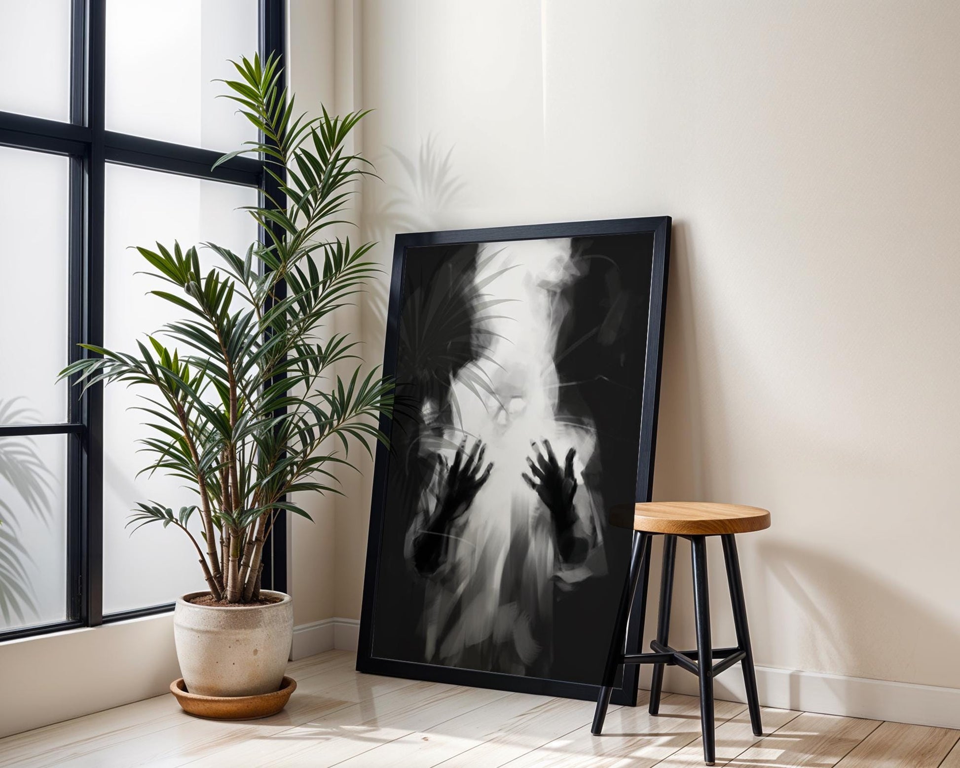 Designer Wall Art | Surreal Ghost Figure Print | Black and White Fantasy Poster wall art print, minimalist black and white poster, modern Scandinavian wall decor, Monohaus