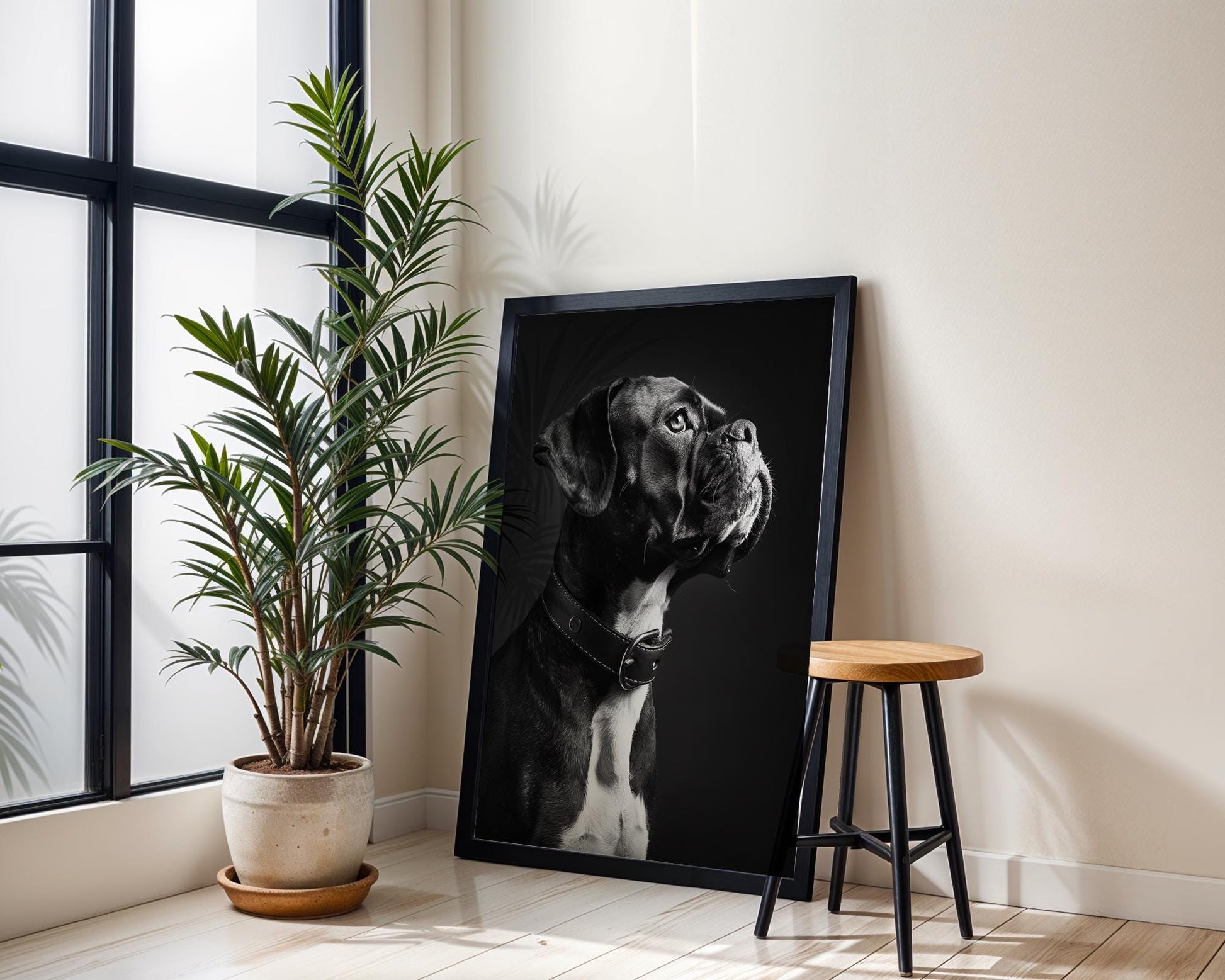 Dog Photography Boxer Pet Portrait Print | Black & White Home Decor, Minimalist Art wall art print, minimalist black and white poster, modern Scandinavian wall decor, Monohaus