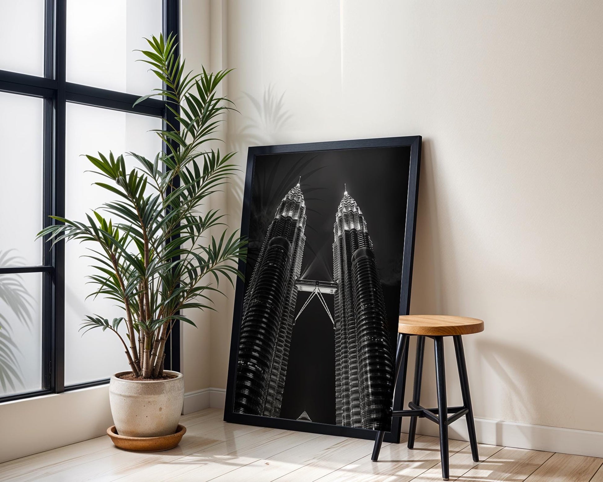 World Landmark | Petronas Towers Print | Kuala Lumpur Black and White Photography wall art print, minimalist black and white poster, modern Scandinavian wall decor, Monohaus