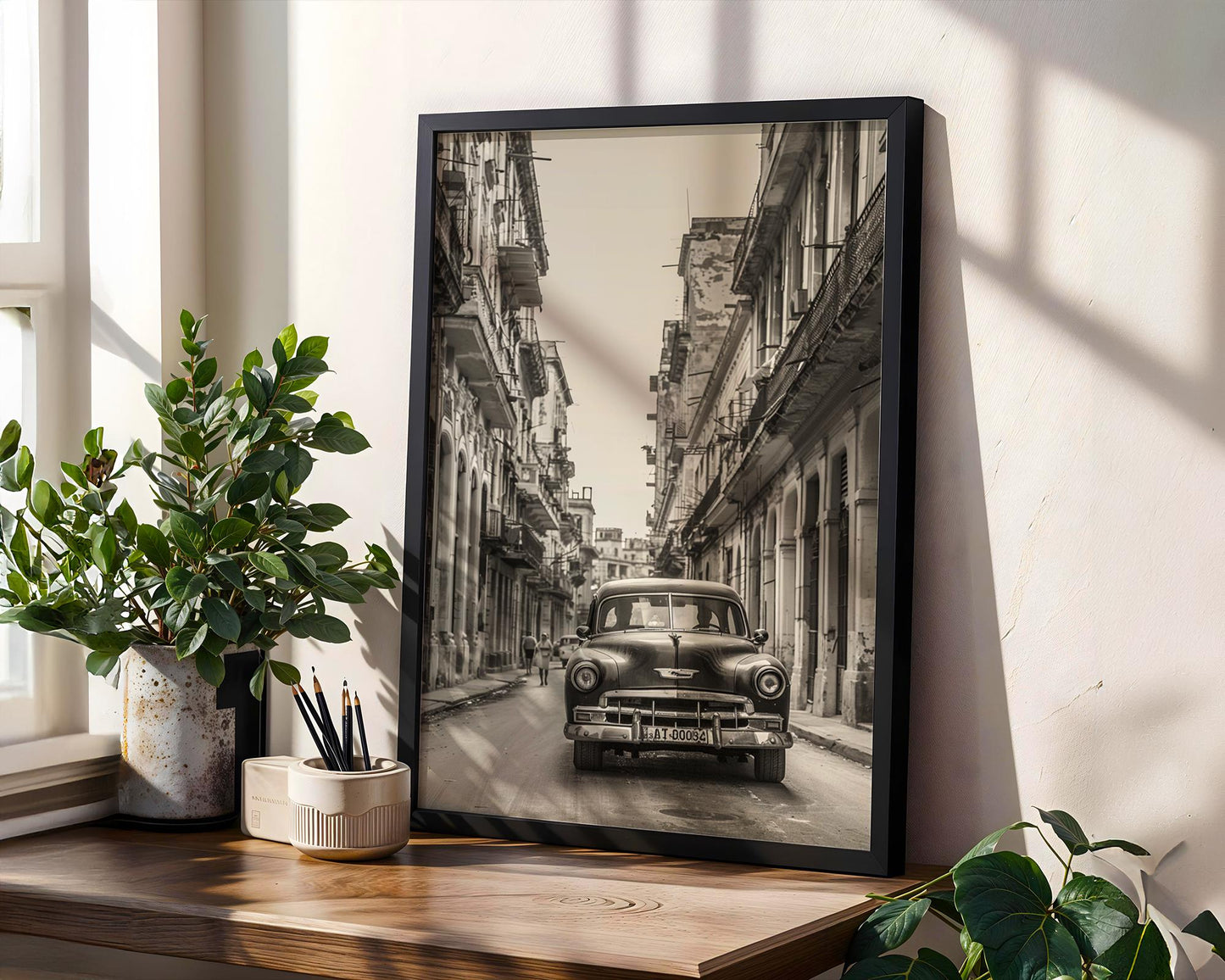World Landmark | Havana Cuba Street Photography | Classic Chevrolet Car Art Print black and white photo print, minimalist monochrome wall art poster for modern interiors, Monohaus