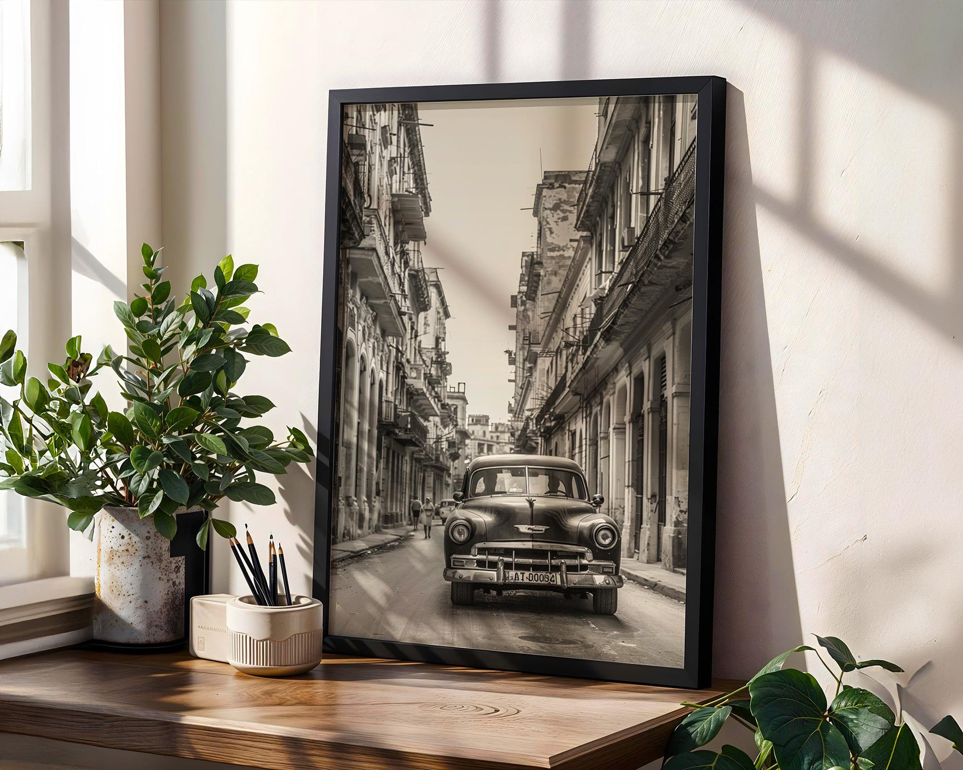 World Landmark | Havana Cuba Street Photography | Classic Chevrolet Car Art Print black and white photo print, minimalist monochrome wall art poster for modern interiors, Monohaus