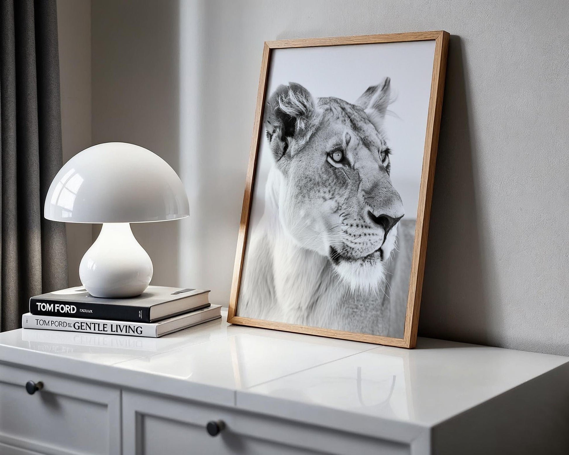 Wildlife Poster | Lioness Portrait Print | Black & White  Photography wall art print, minimalist black and white poster, modern Scandinavian wall decor, Monohaus