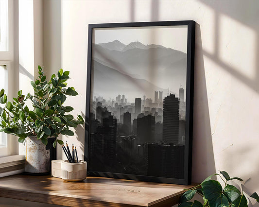 World Landmark | Santiago Chile Skyline Print | Andes Mountains Black and White Photography