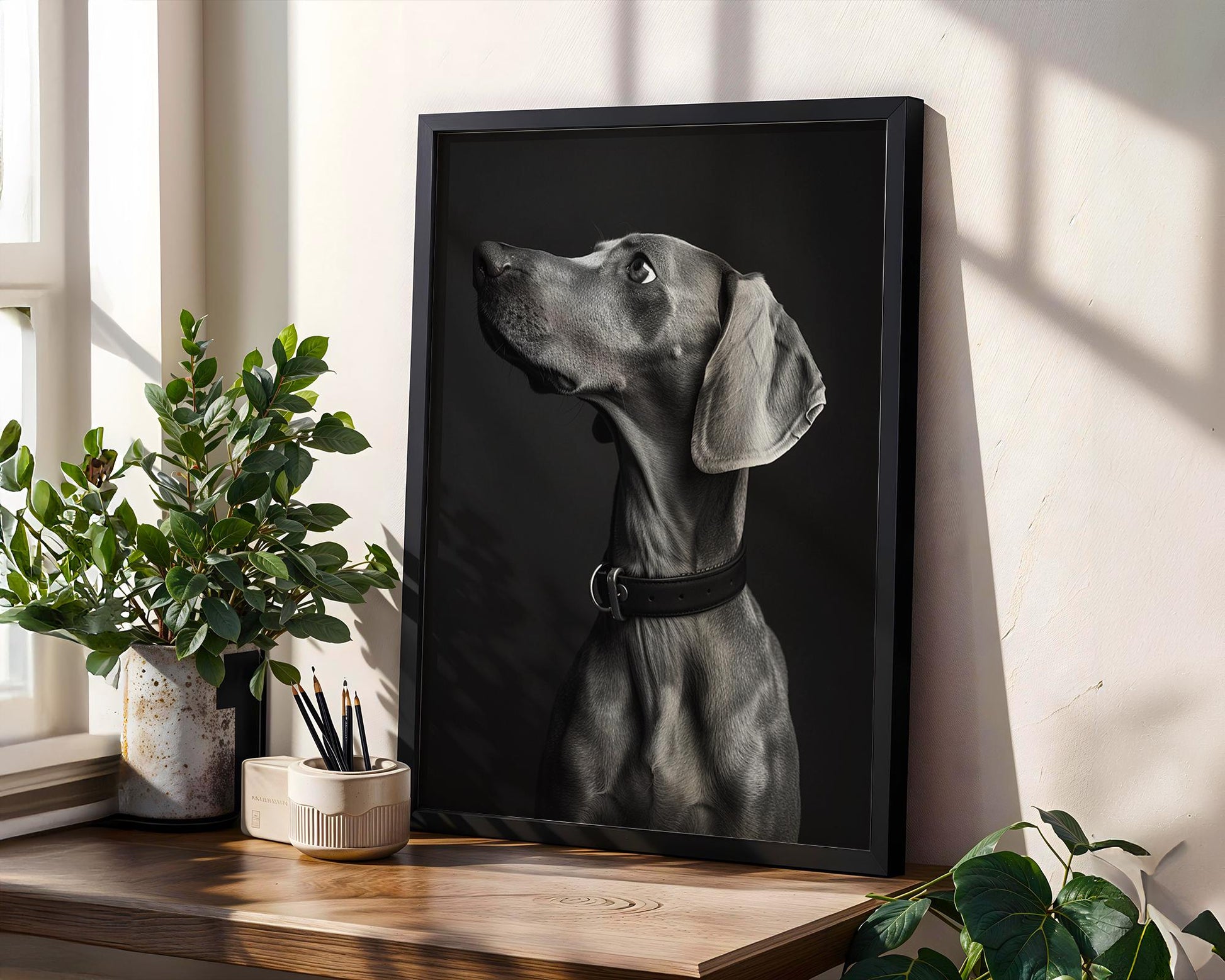 Dog Photography Weimaraner Modern Print Black and White Scandi Home wall art print, minimalist black and white poster, modern Scandinavian wall decor, Monohaus