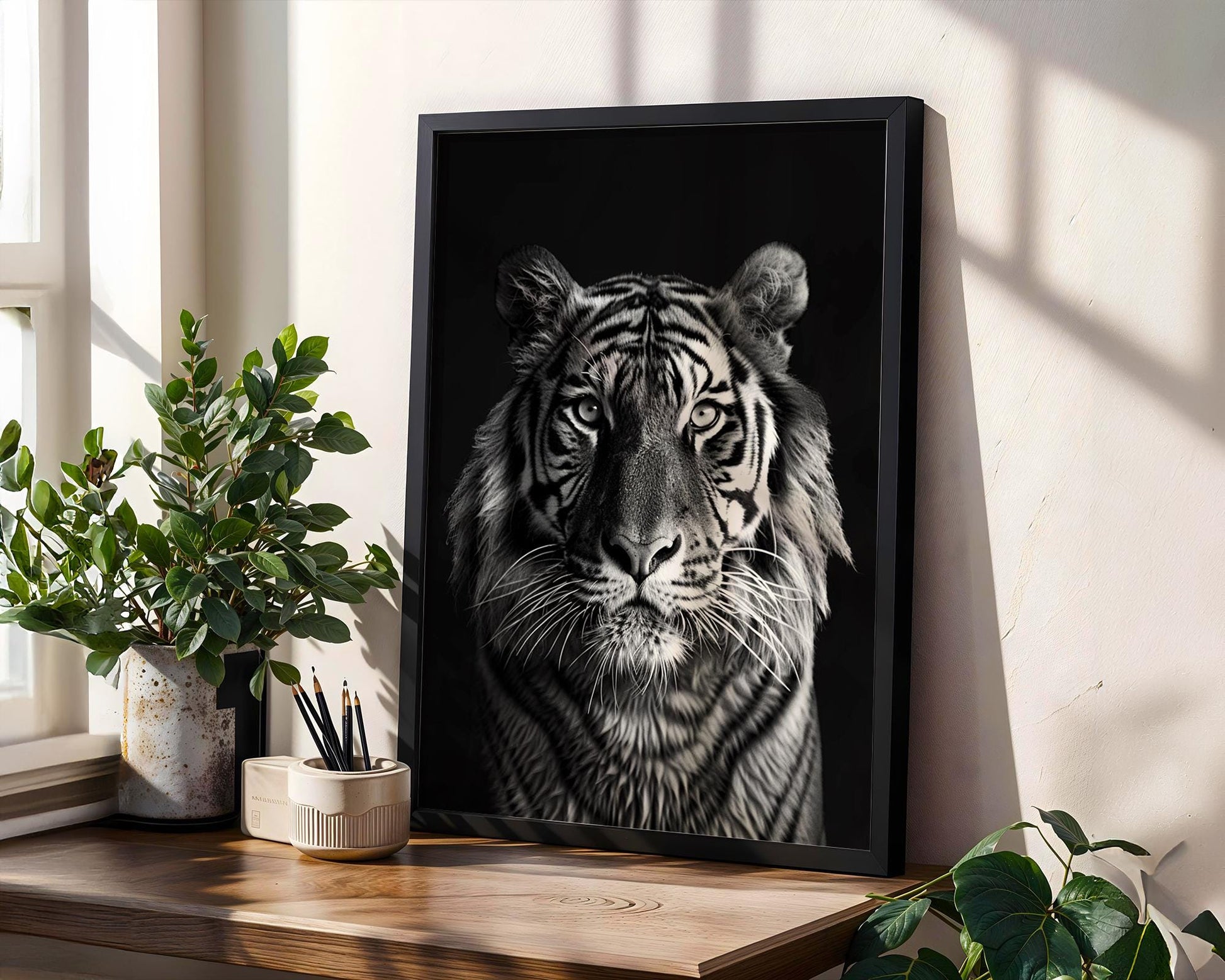 Wildlife Poster | Tiger Portrait Print | Black & White  Photography, Safari Wall Decor wall art print, minimalist black and white poster, modern Scandinavian wall decor, Monohaus
