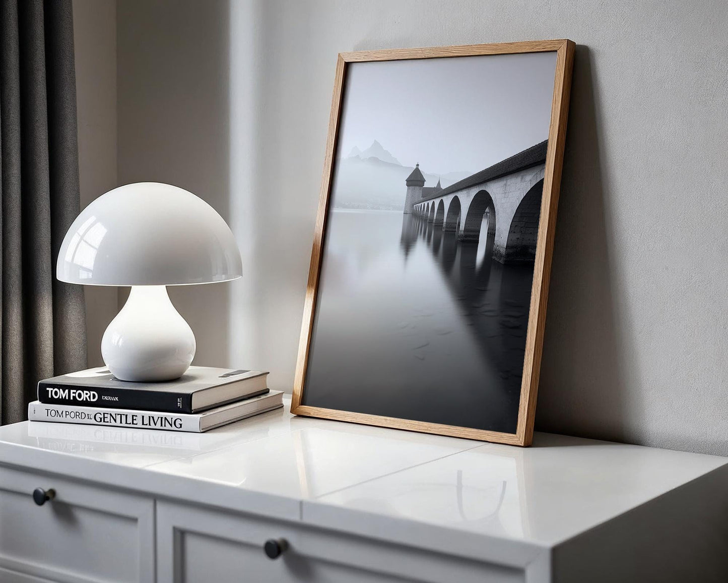 World Landmark | Lucerne Chapel Bridge Print | Switzerland Black and White Photography wall art print, minimalist black and white poster, modern Scandinavian wall decor, Monohaus