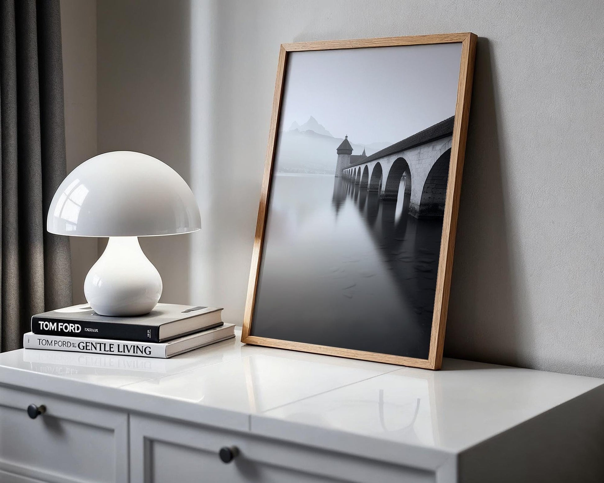 World Landmark | Lucerne Chapel Bridge Print | Switzerland Black and White Photography wall art print, minimalist black and white poster, modern Scandinavian wall decor, Monohaus