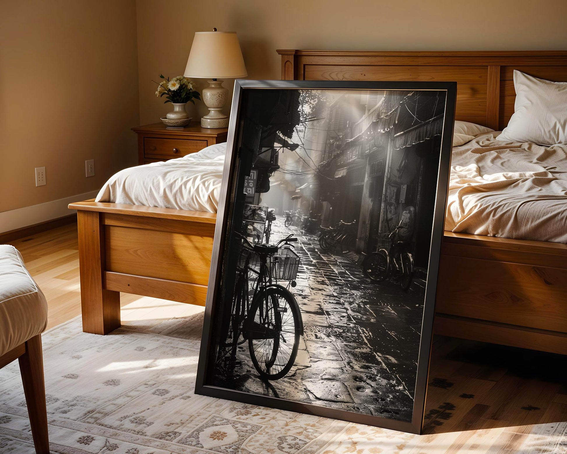 World Landmark | Hanoi Bicycle Street Print | Black and White Vietnam Travel Photography black and white photo print, minimalist monochrome wall art poster for modern interiors, Monohaus