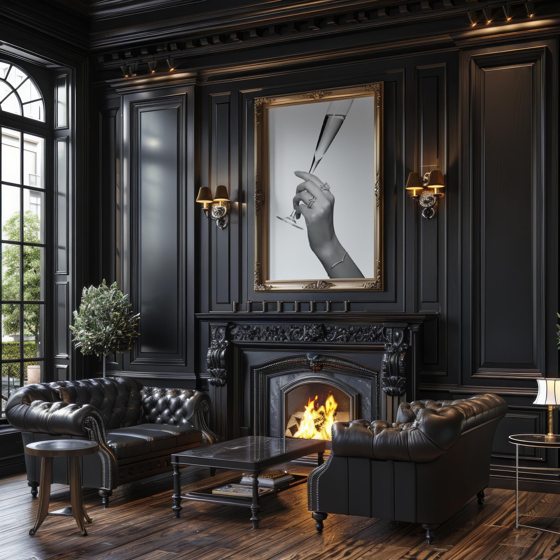 Designer Wall Art | Champagne Toast Print | Minimalist Black and White Glam Art wall art print, minimalist black and white poster, modern Scandinavian wall decor, Monohaus