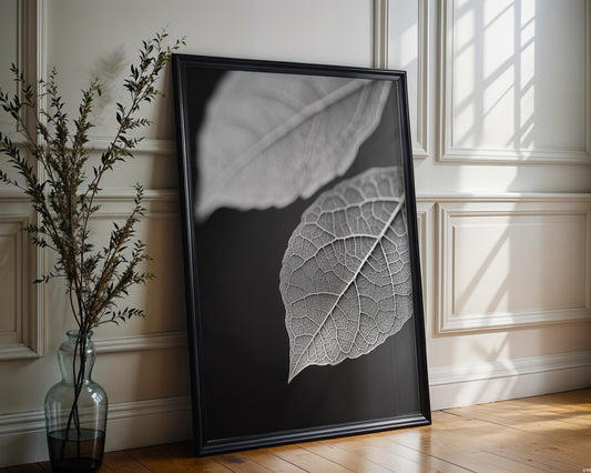 Botanical Photo | Abstract Leaf Macro Photography Print | Black & White Minimal abstract wall art print, geometric minimalist poster, modern Scandinavian decor, Monohaus