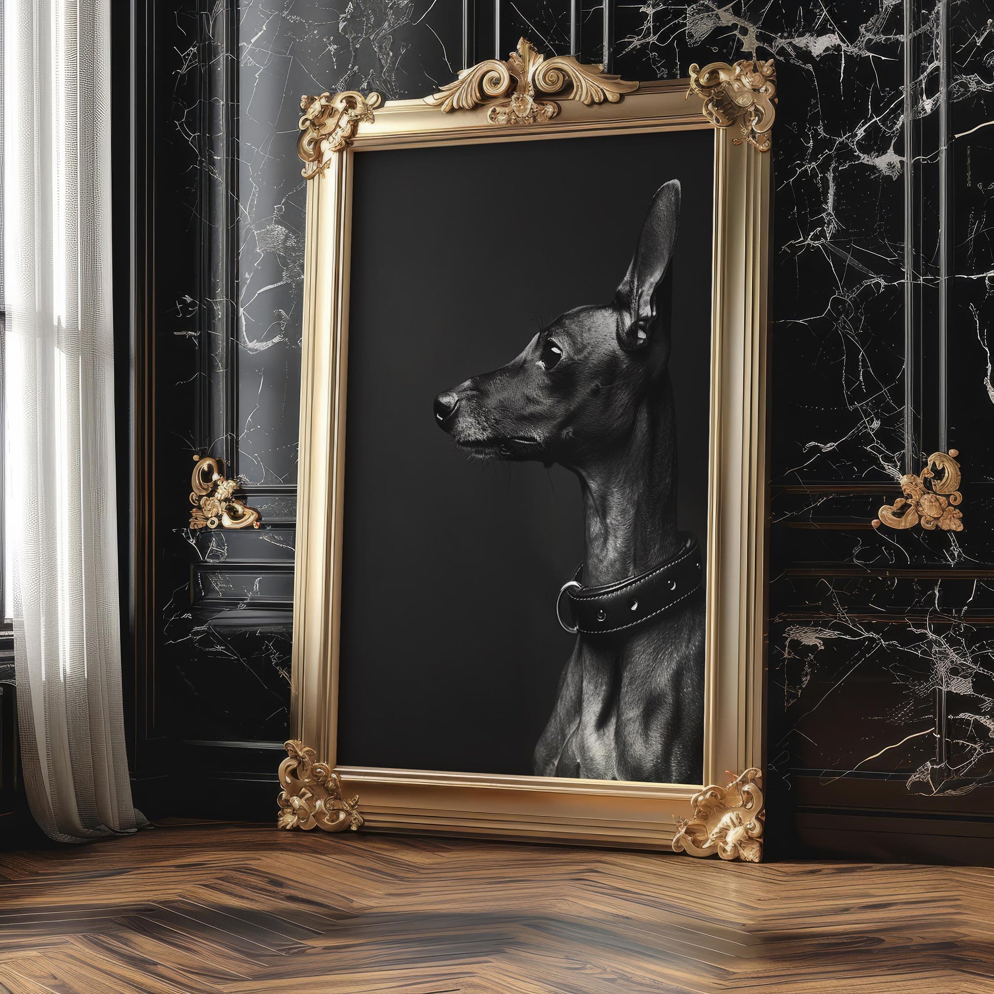 Dog Photography Italian Greyhound Print | Moody Black and White Pet Portrait wall art print, minimalist black and white poster, modern Scandinavian wall decor, Monohaus