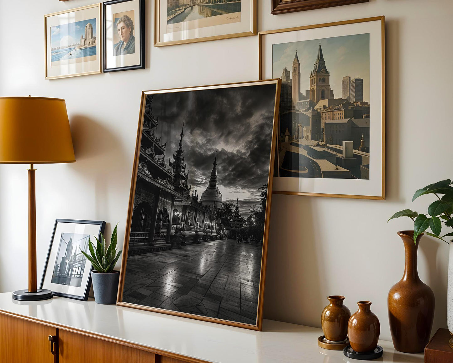 World Landmark | Shwedagon Pagoda Print | Yangon, Myanmar Black and White Photography wall art print, minimalist black and white poster, modern Scandinavian wall decor, Monohaus
