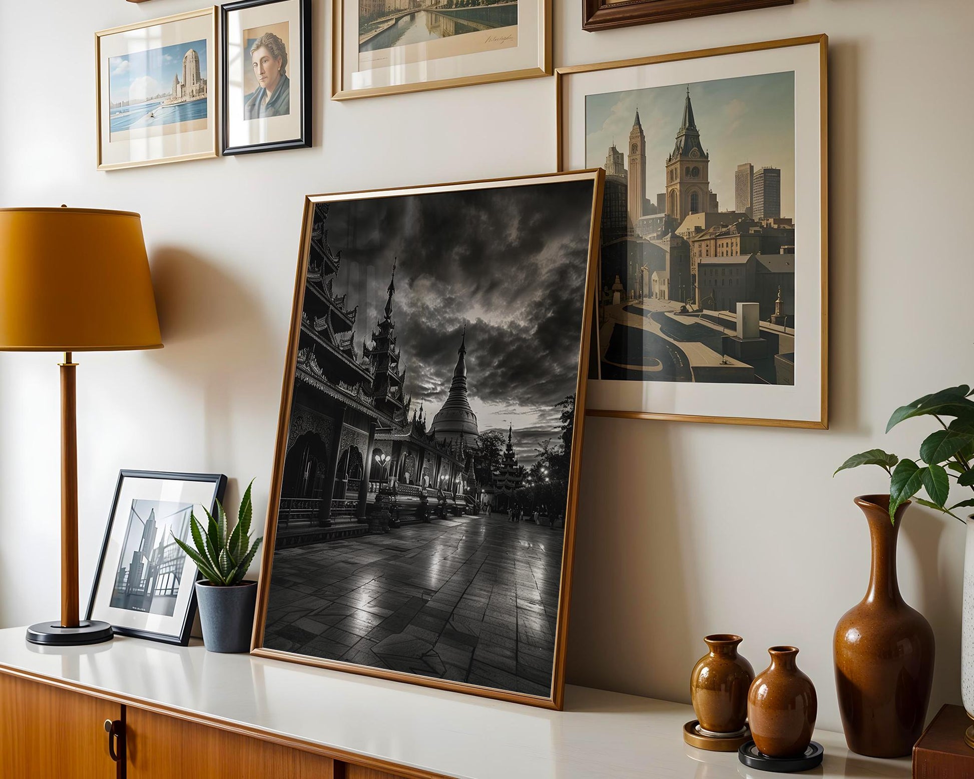 World Landmark | Shwedagon Pagoda Print | Yangon, Myanmar Black and White Photography wall art print, minimalist black and white poster, modern Scandinavian wall decor, Monohaus