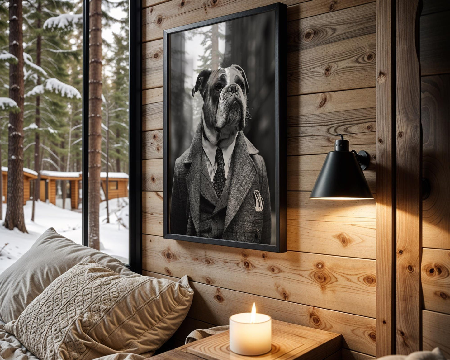 Dog Photography English Bulldog Tweed Coat Portrait | Vintage Pet Art Print wall art print, minimalist black and white poster, modern Scandinavian wall decor, Monohaus